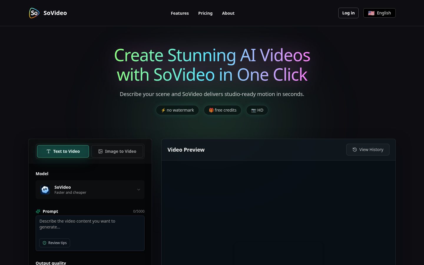 sovideo: AI Video Generation with sora 2 Homepage