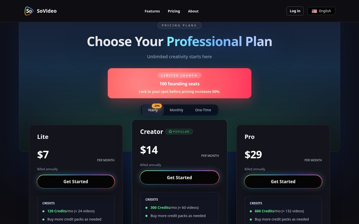 sovideo: AI Video Generation with sora 2 Pricing