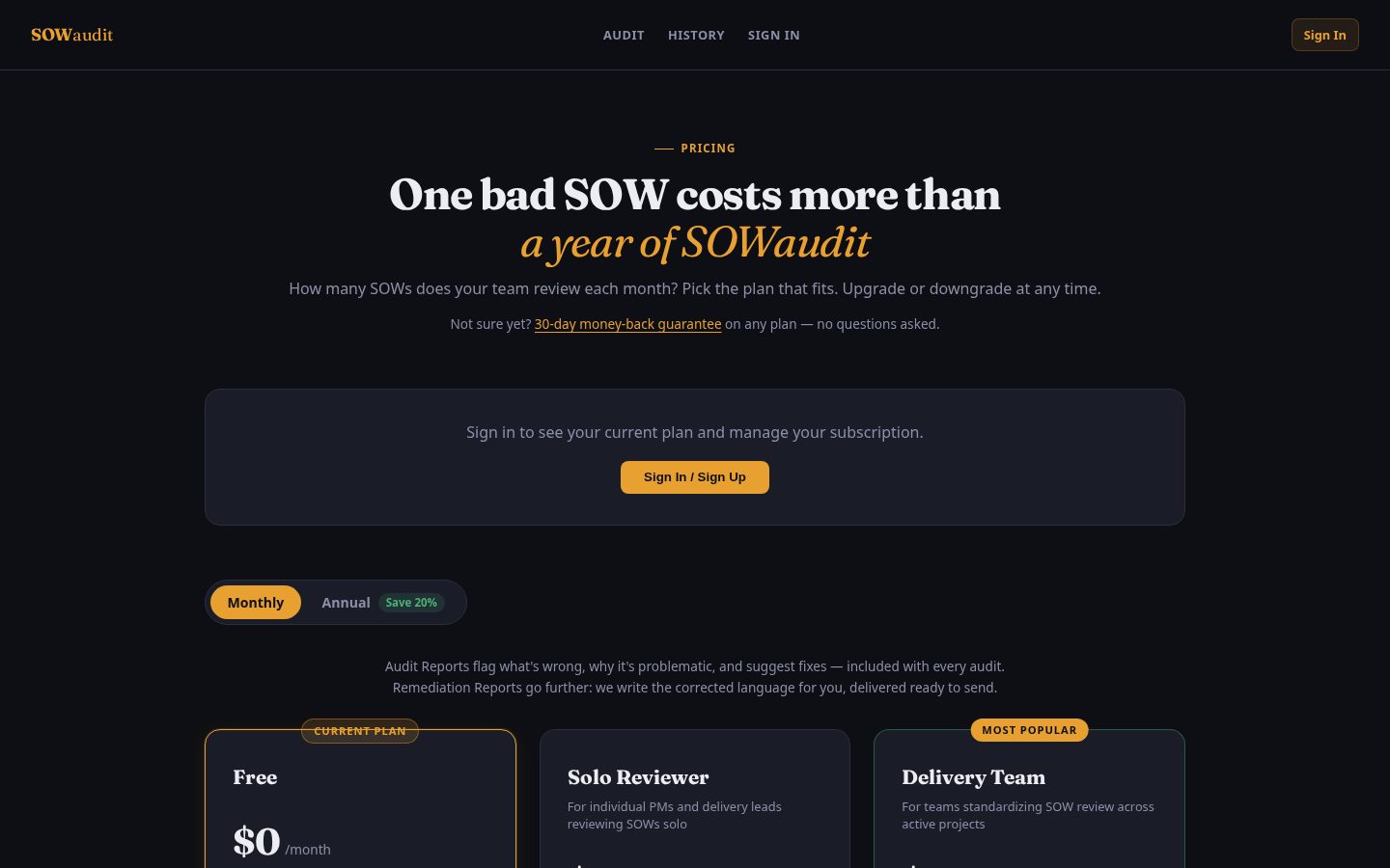 SOWaudit Pricing