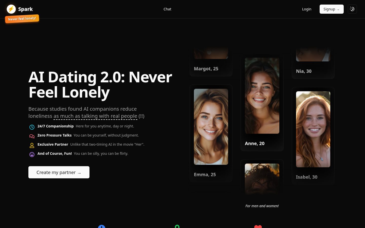 Spark AI Dating Homepage