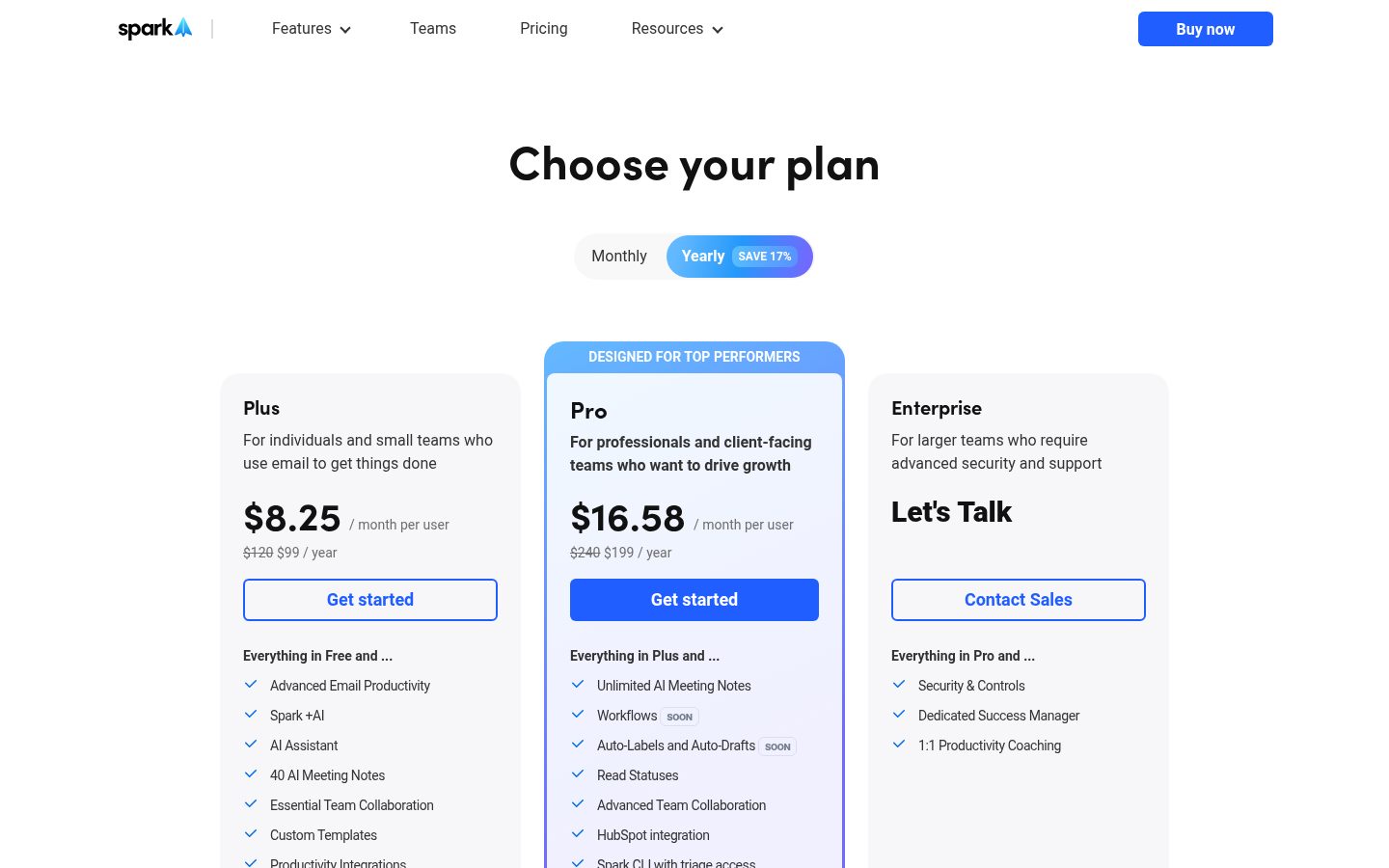 Spark Mail Pricing