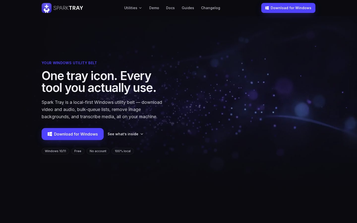 Spark Tray Homepage