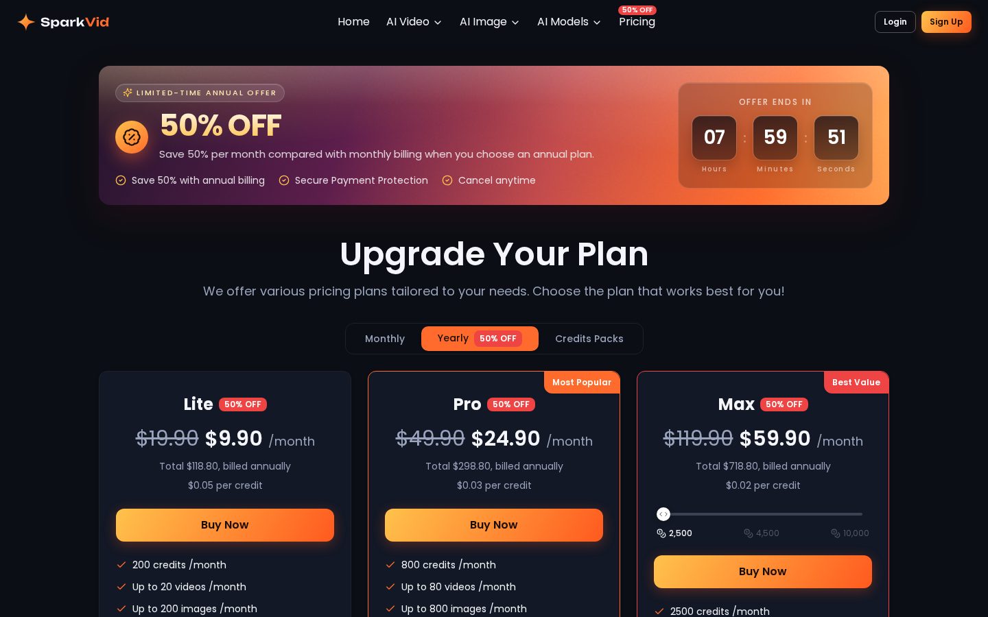 SparkVid Pricing