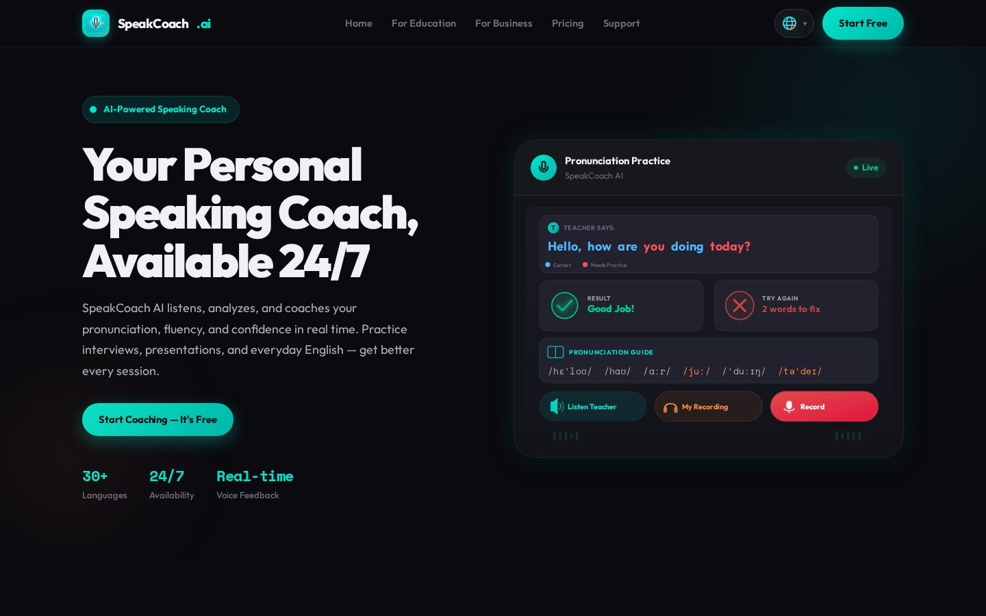 SpeakCoach AI Homepage