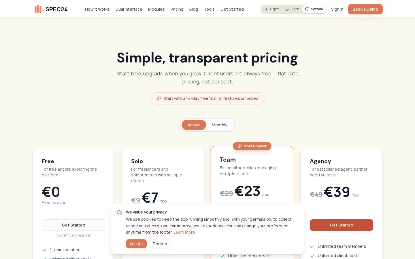 SPEC24 Pricing