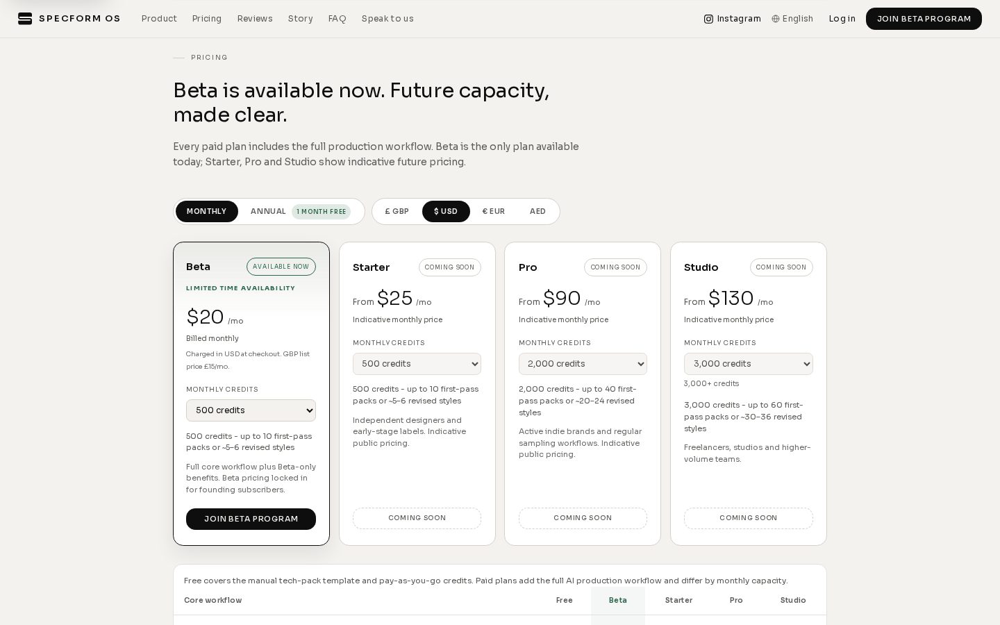 SpecForm OS Pricing