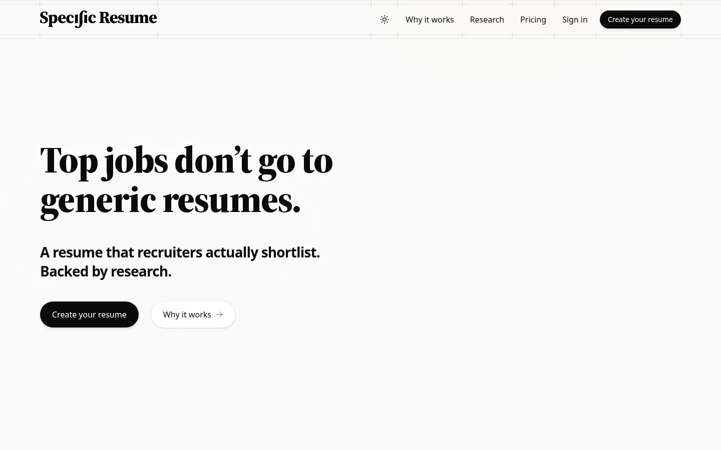 Specific Resume Homepage