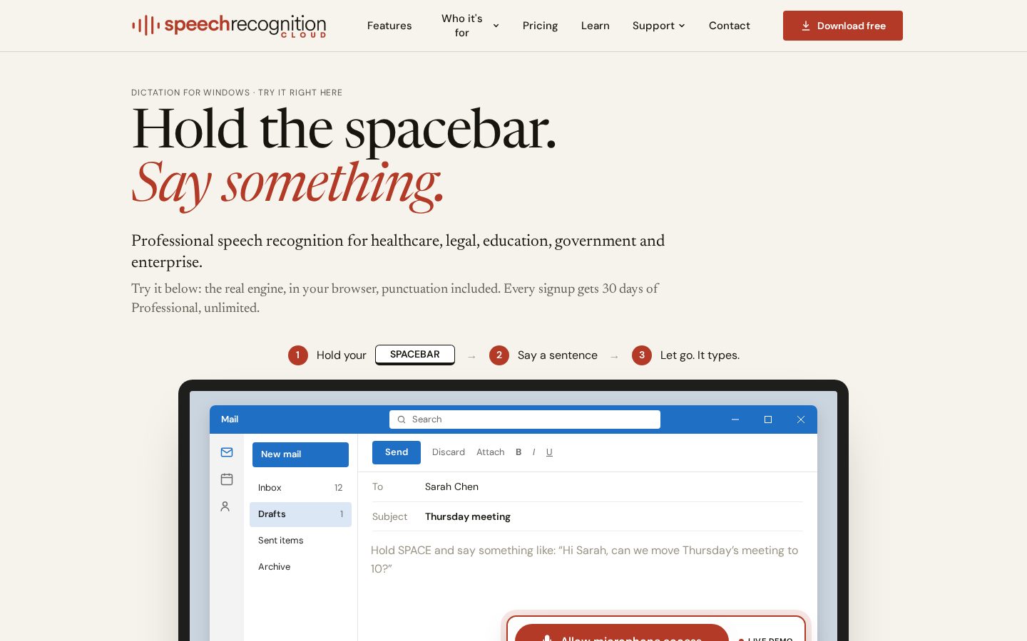 Speech Recognition Cloud Homepage