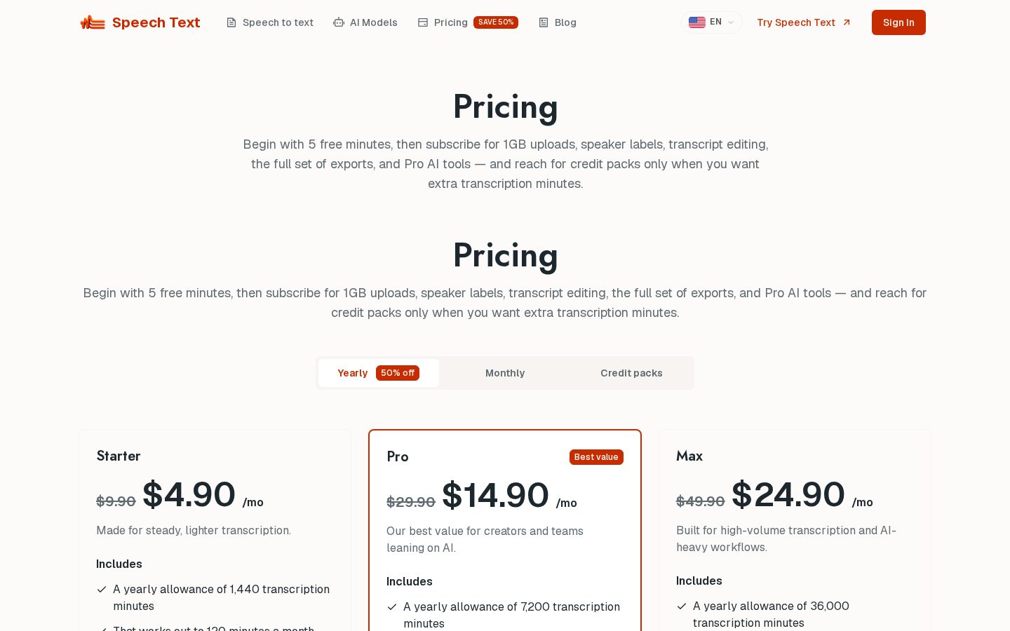 Speech Text Pricing