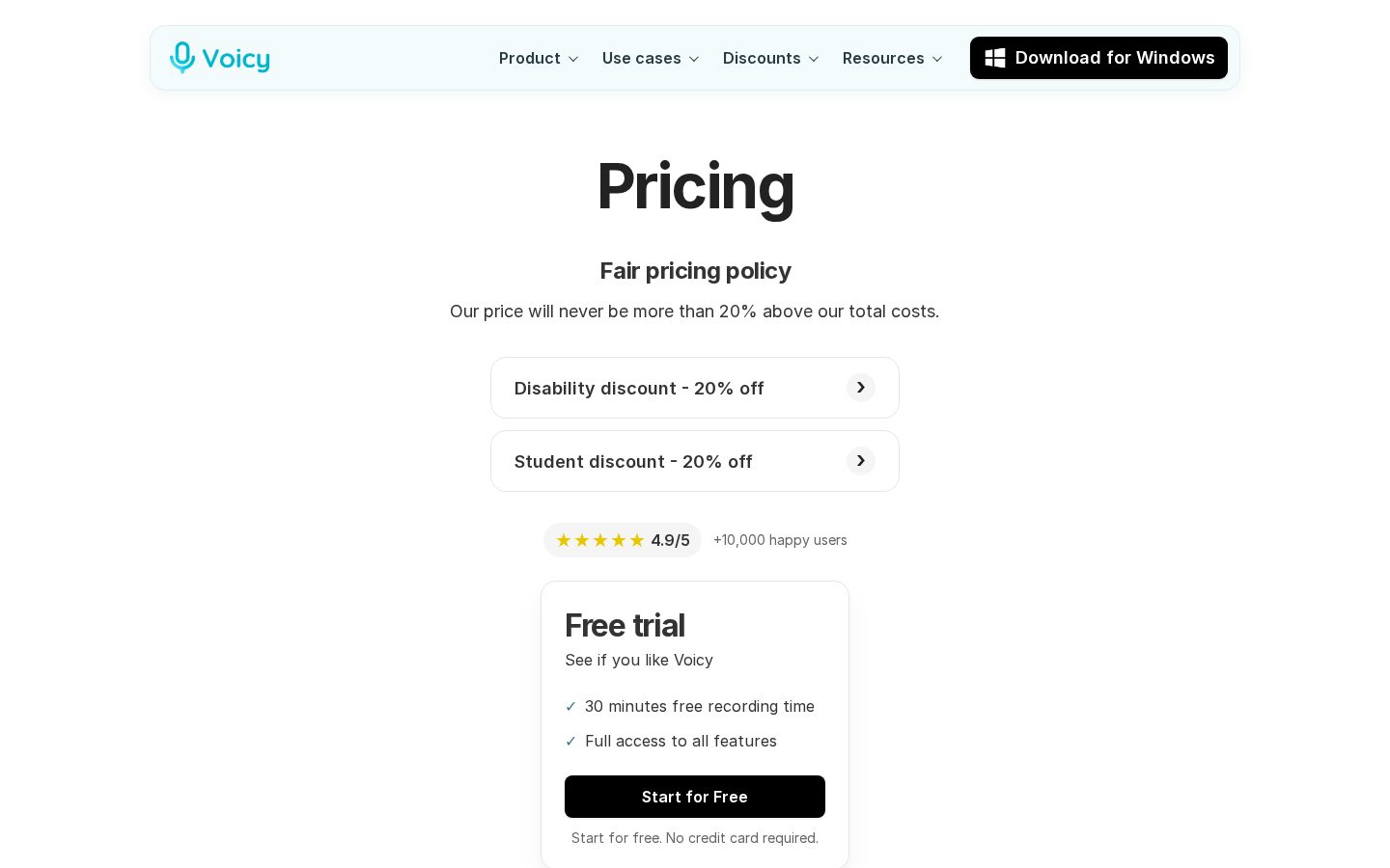 Speech-to-Text for Windows Pricing