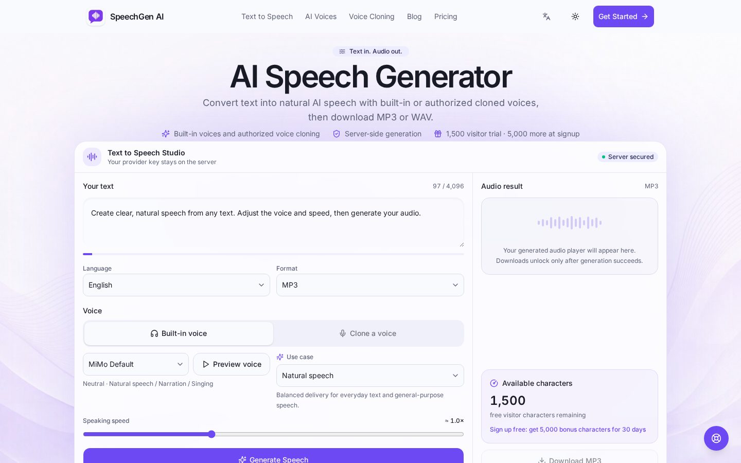 SpeechGen AI Homepage