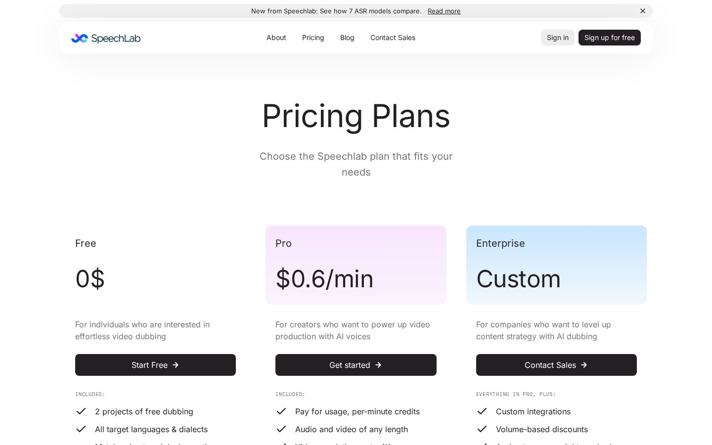 Speechlab Pricing