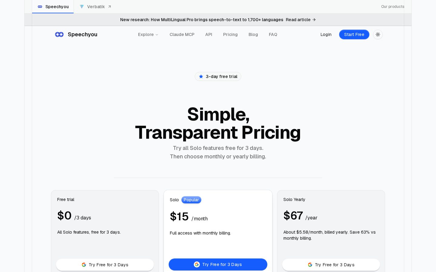 Speechyou Pricing