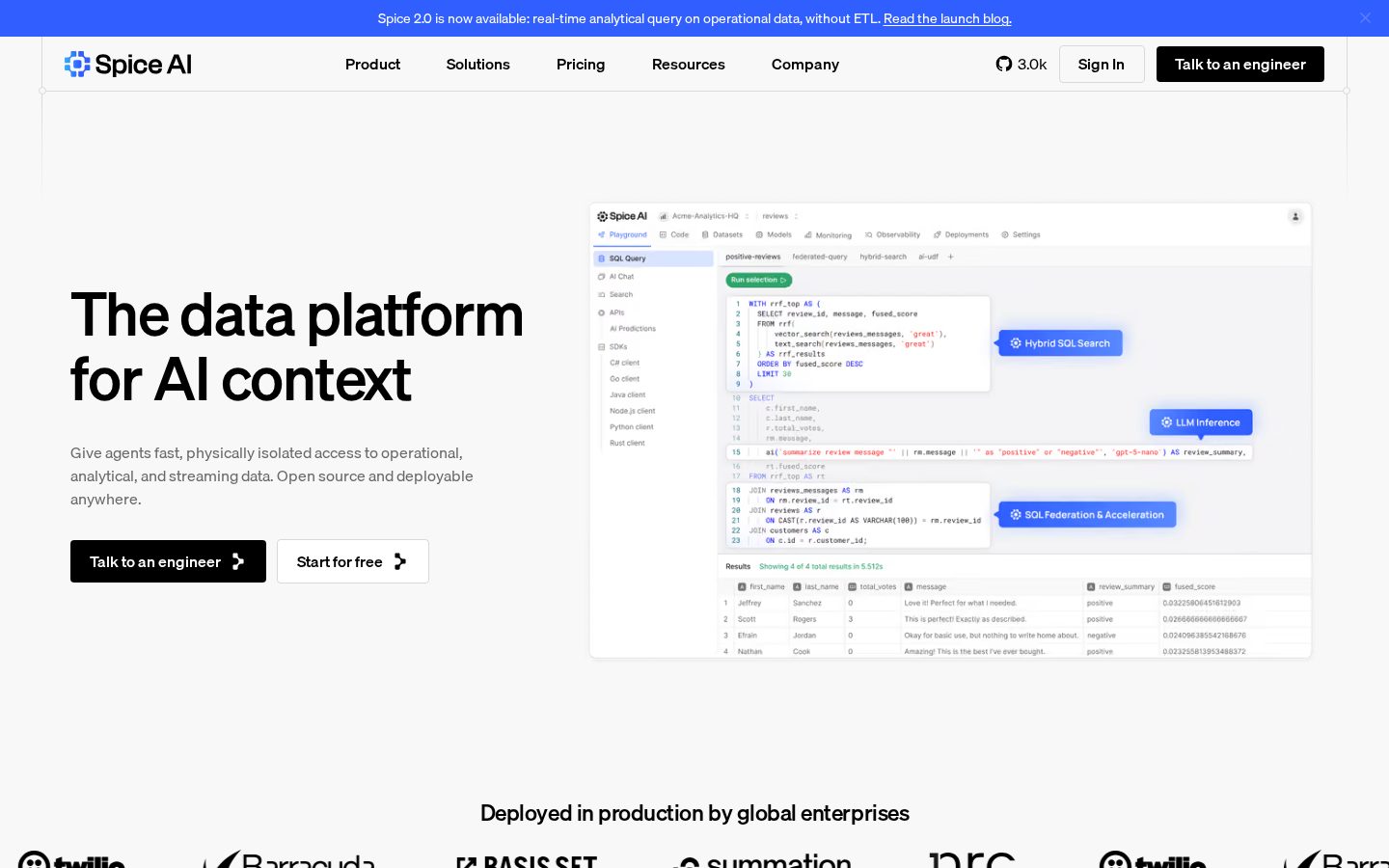 Spice AI Homepage