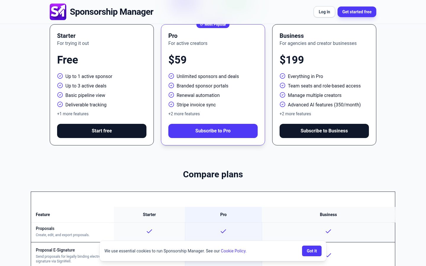 Sponsorship Manager Pricing