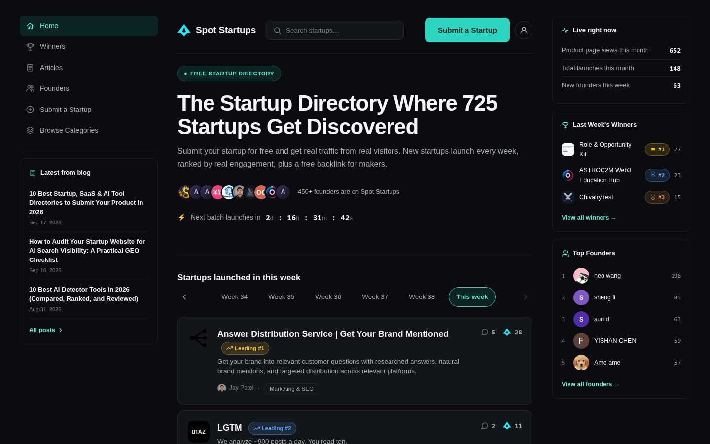 Spot Startups Homepage