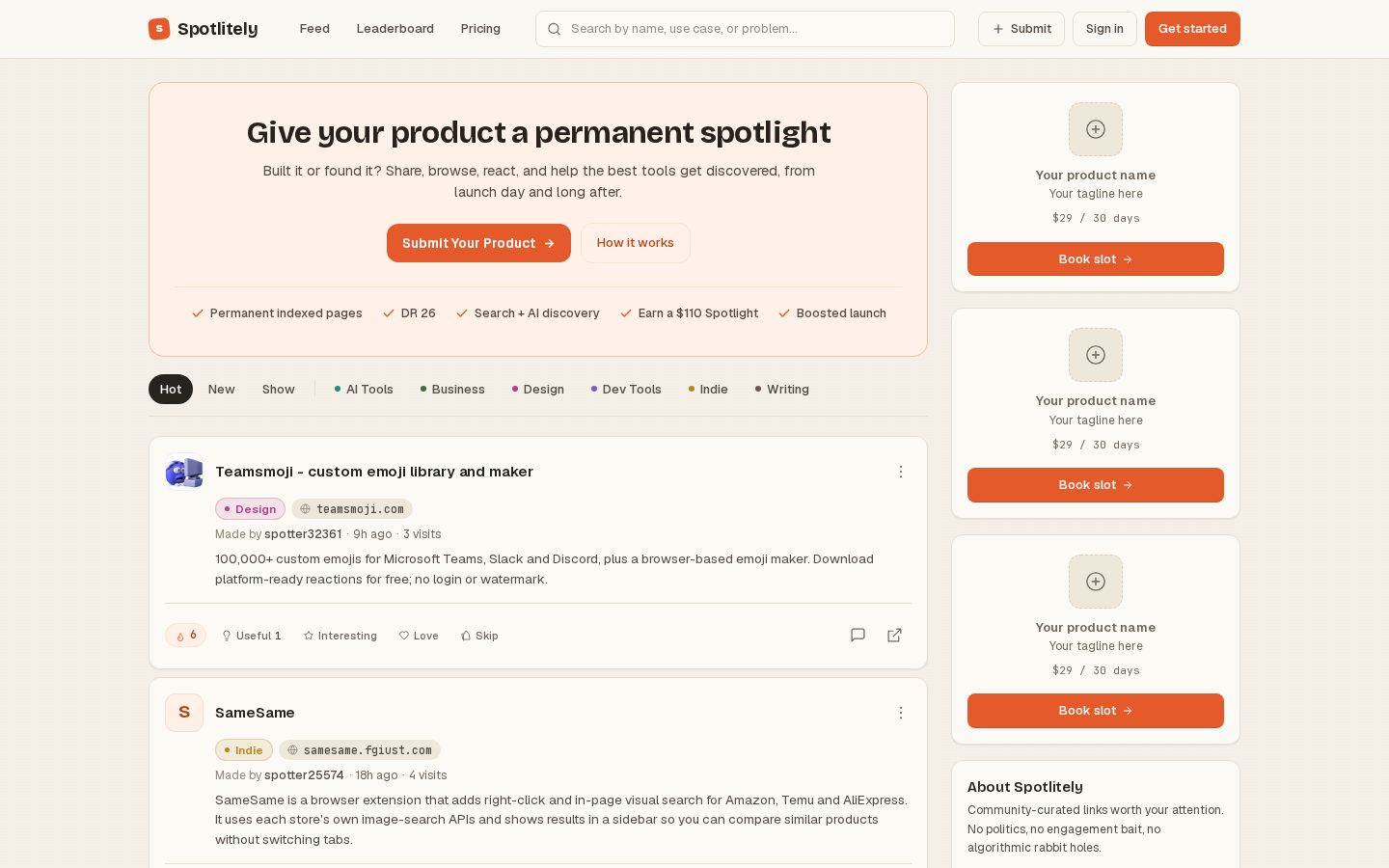 Spotlitely Homepage