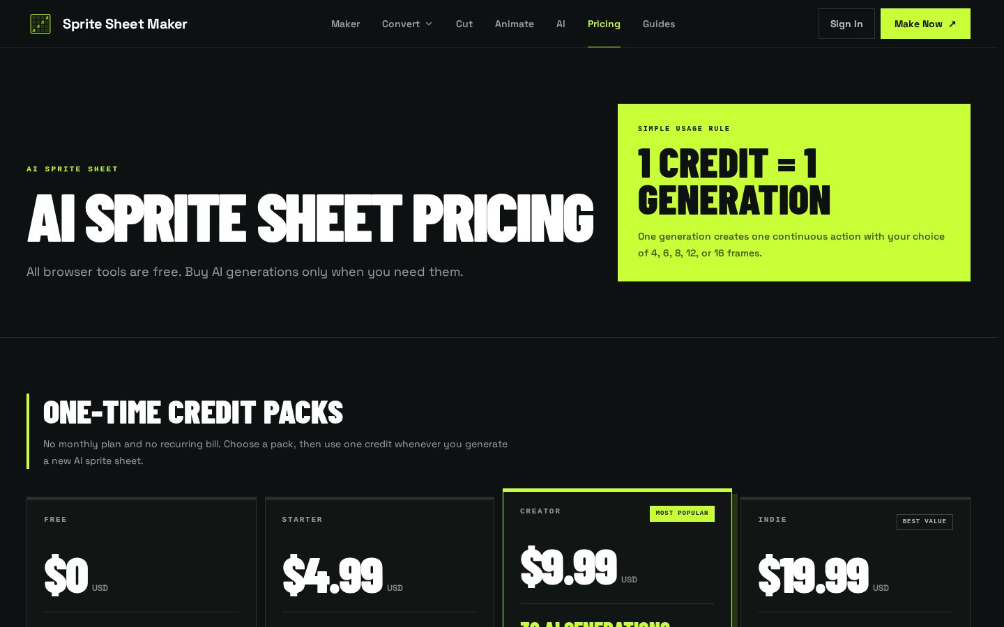 Sprite Sheet Maker Pricing