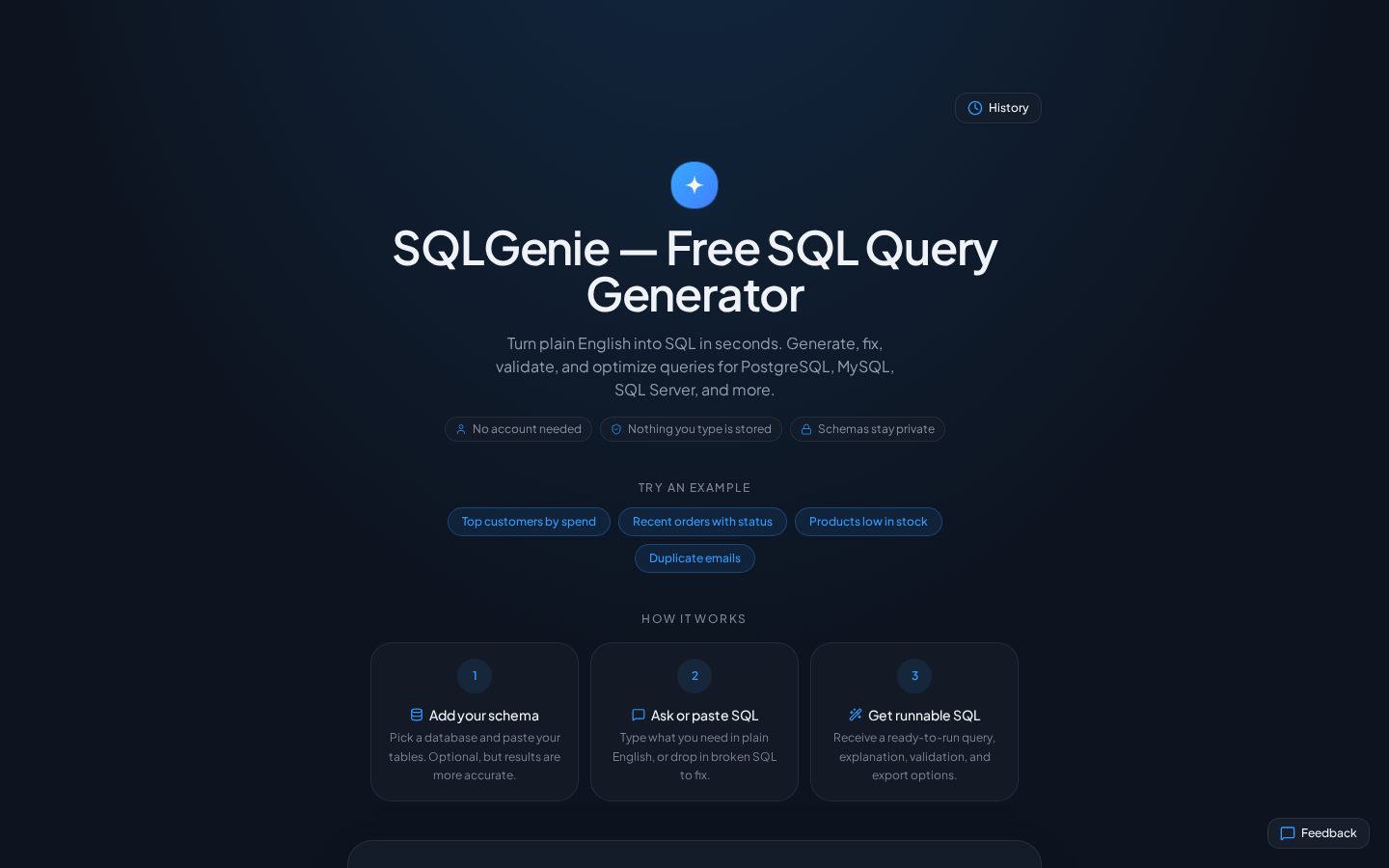 SQLGenie Homepage