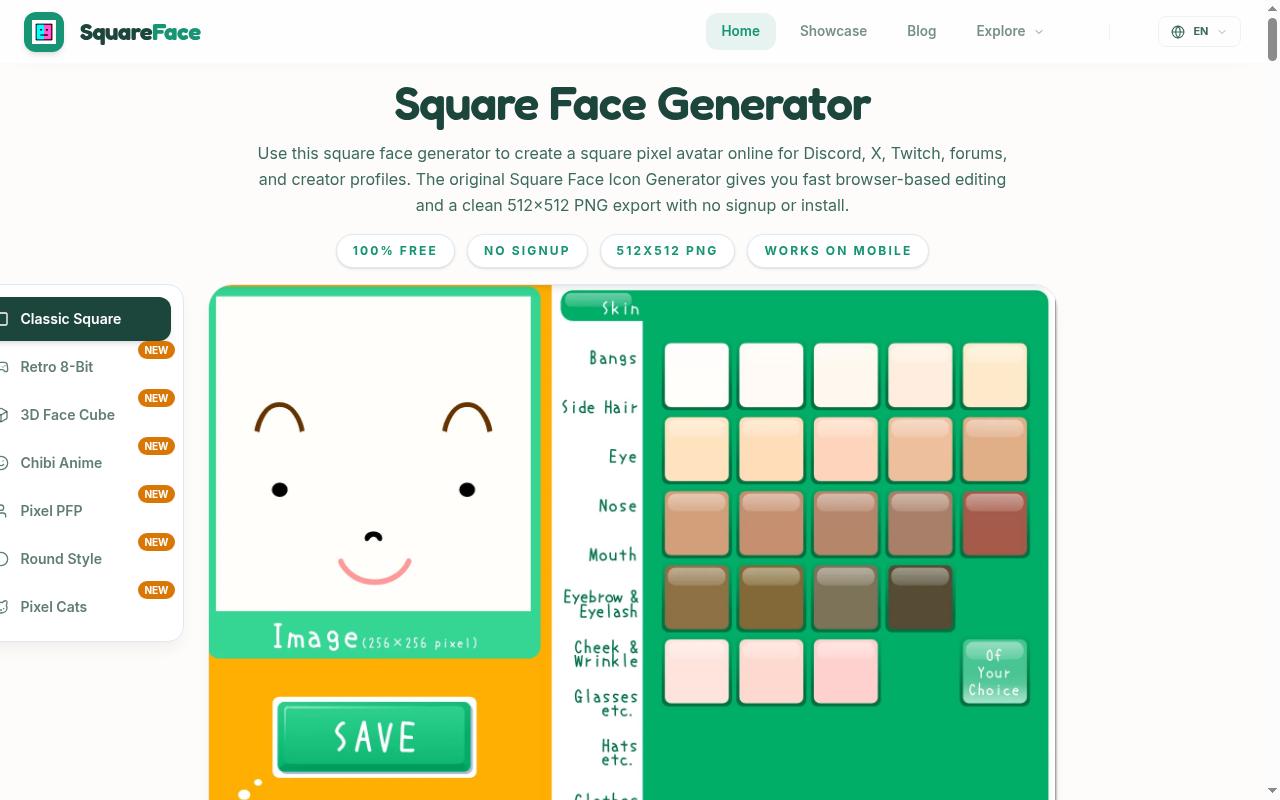 Square Face Generator Homepage