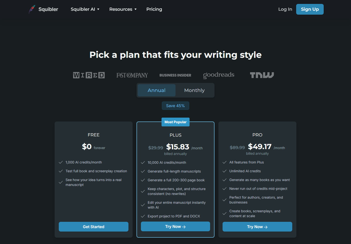 Squibler pricing