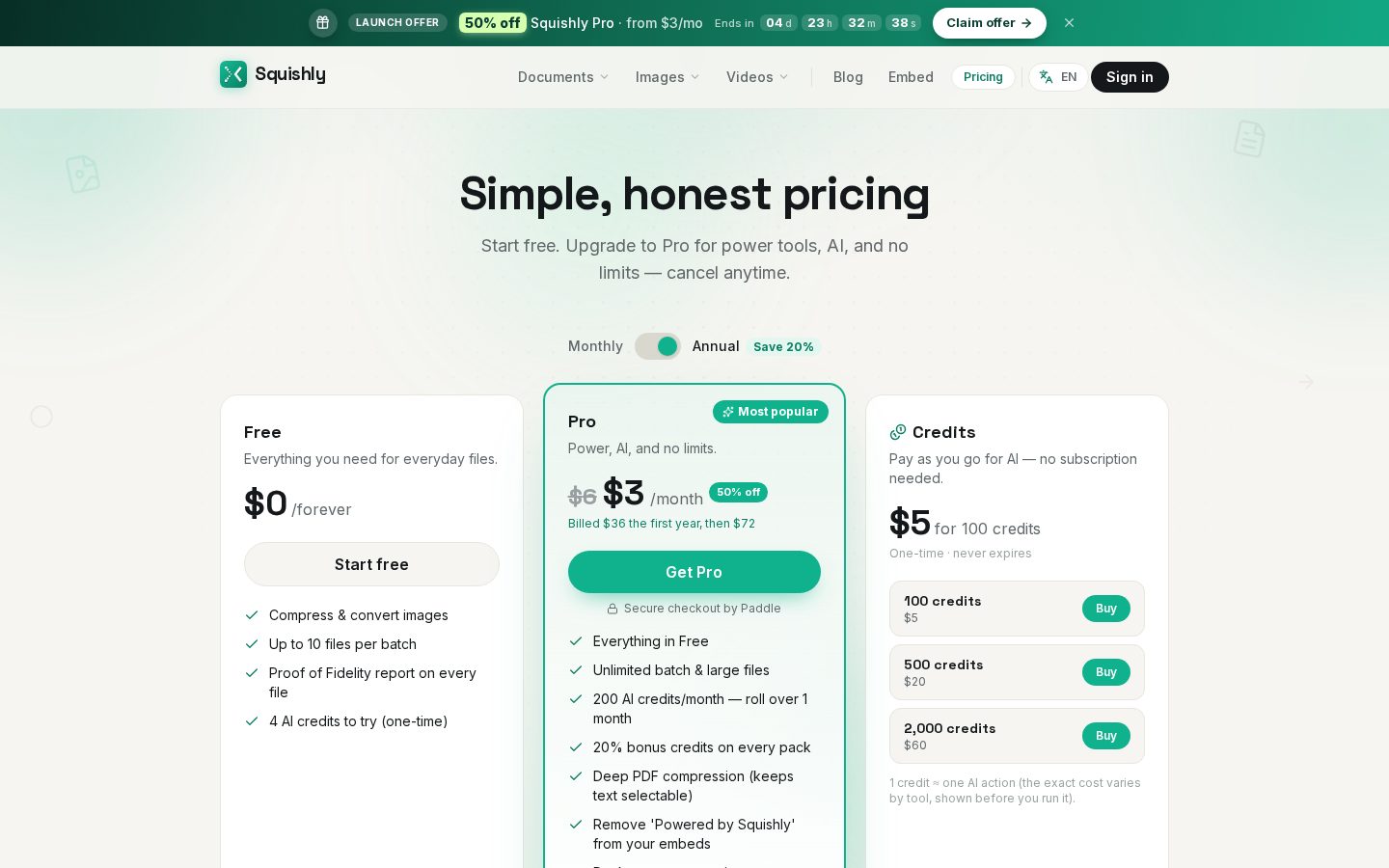 Squishly Pricing