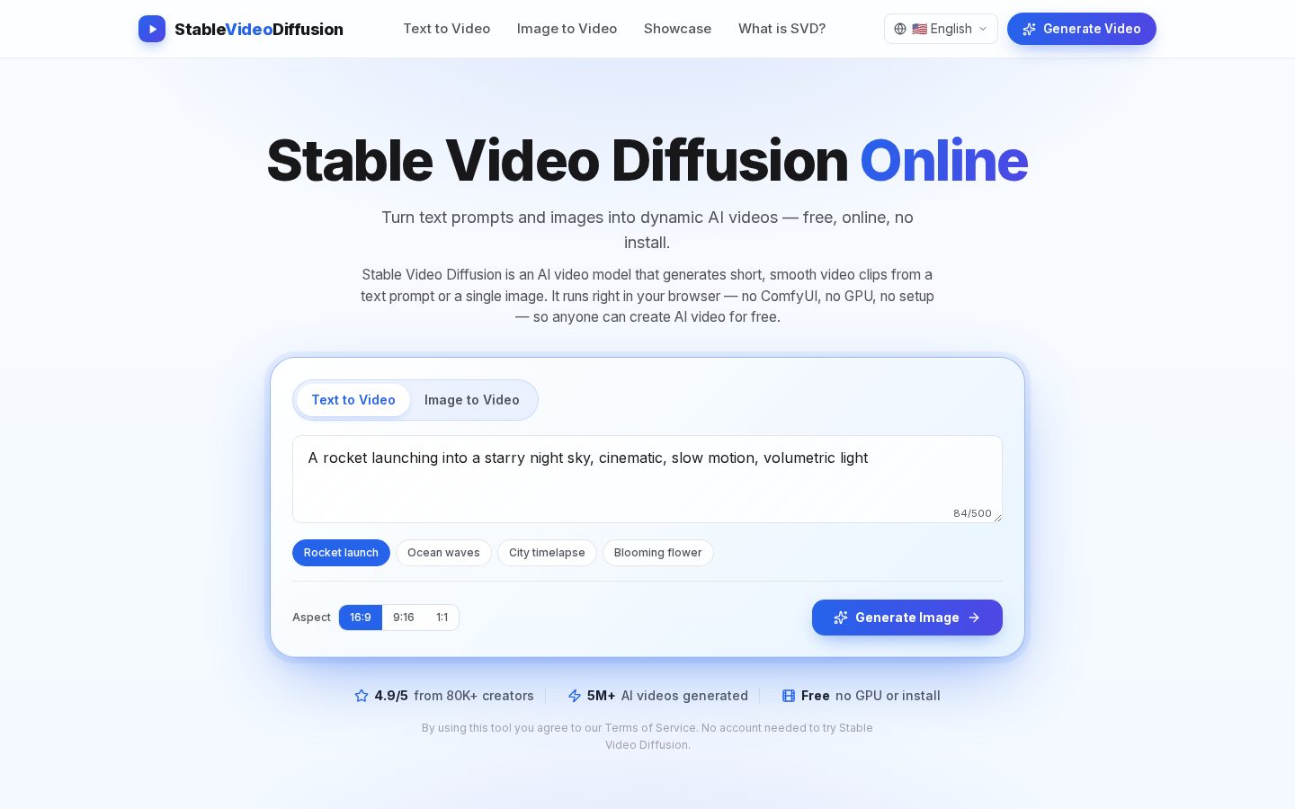 Stable Video Diffusion Online Homepage