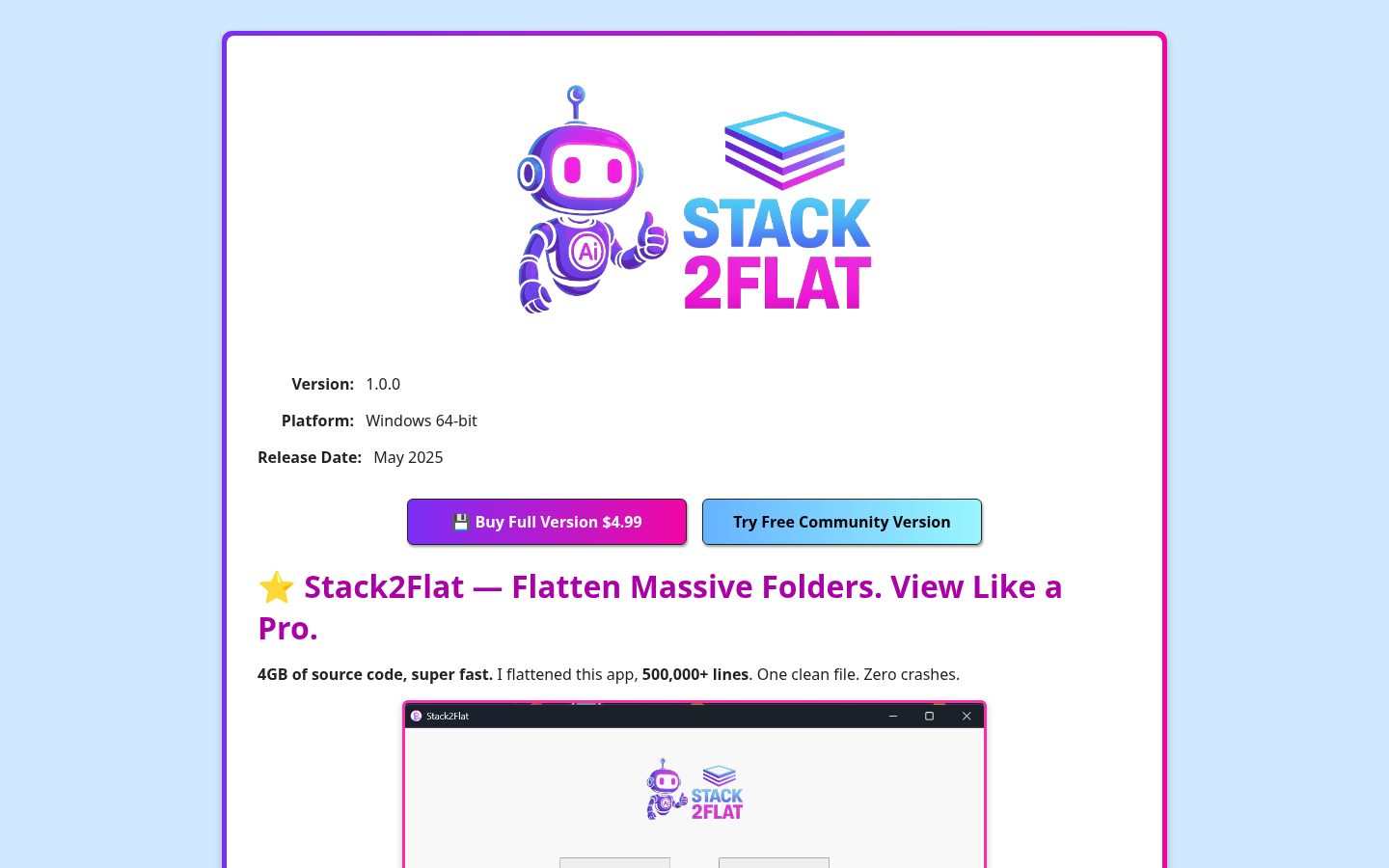 Stack2Flat Homepage