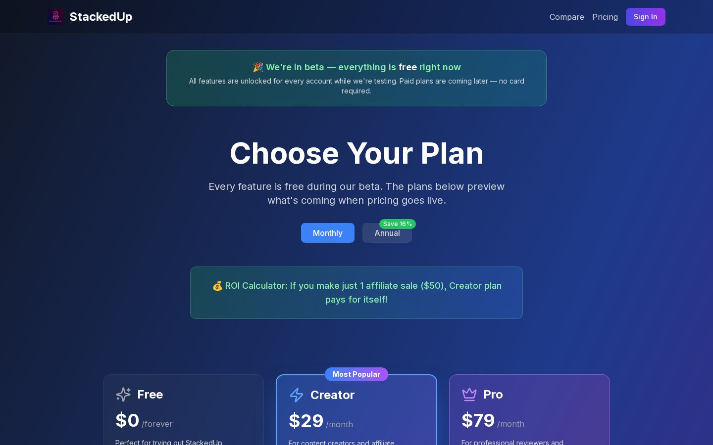 StackedUp AI Pricing
