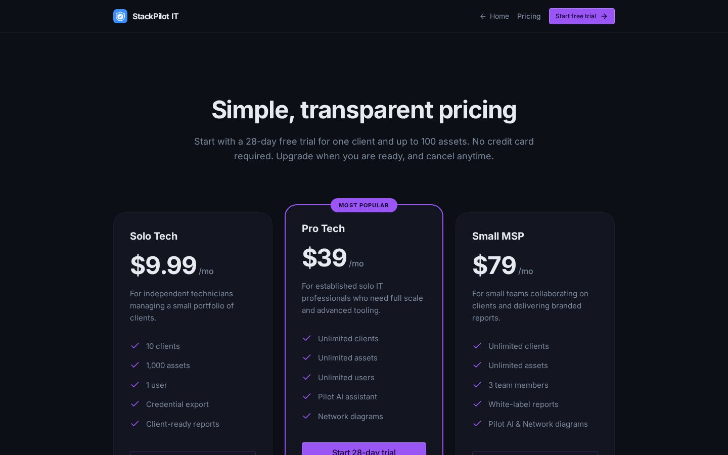 StackPilot IT Pricing