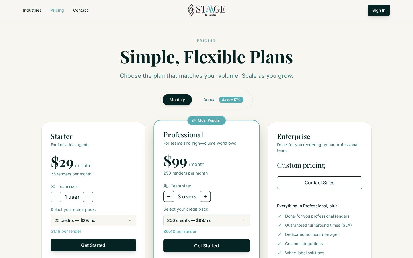 Staige Studio Pricing
