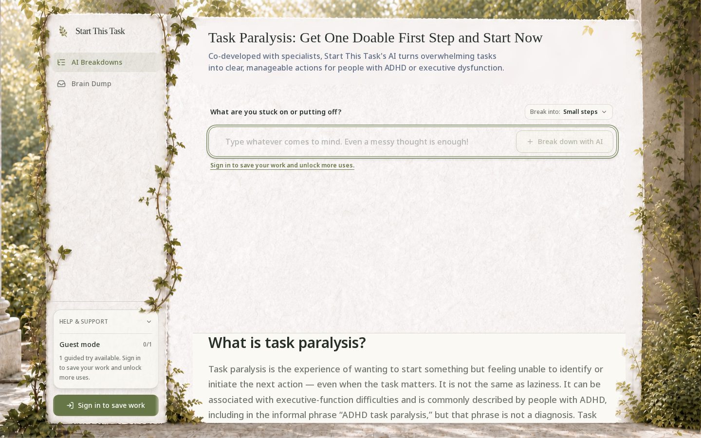 Start This Task Homepage