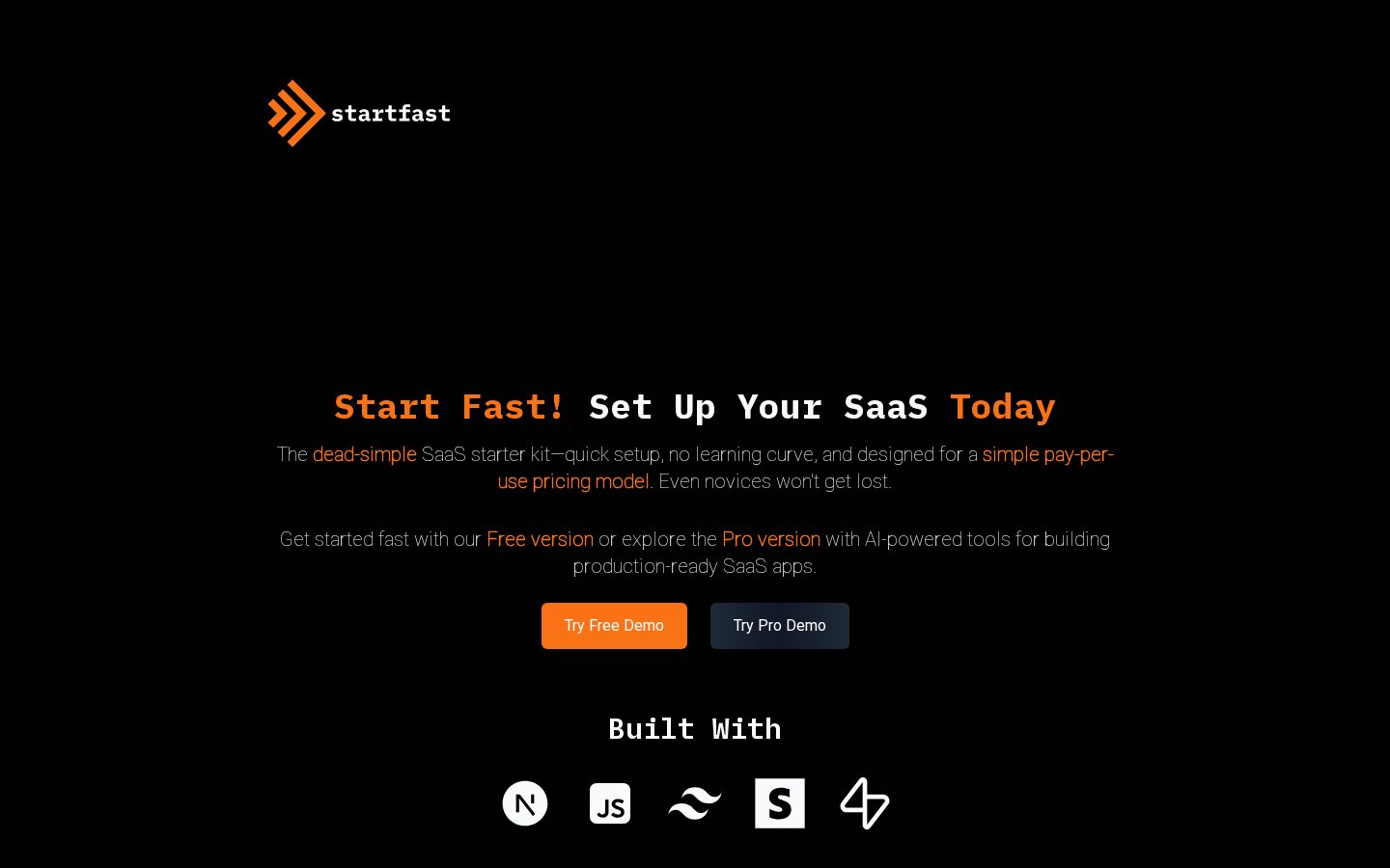 StartFast Homepage