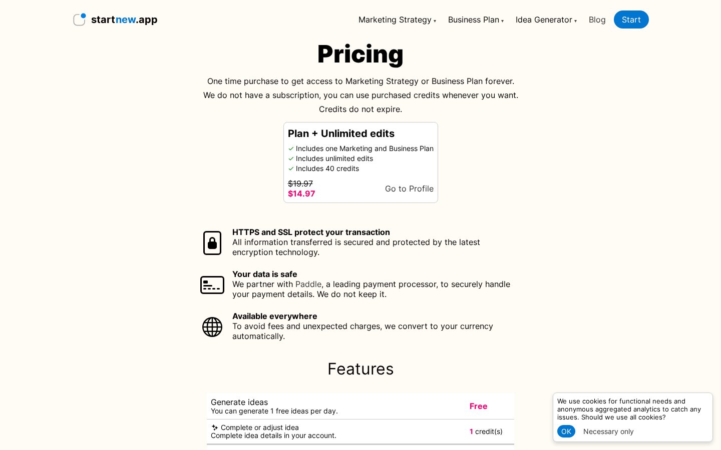 Startnew.app Pricing
