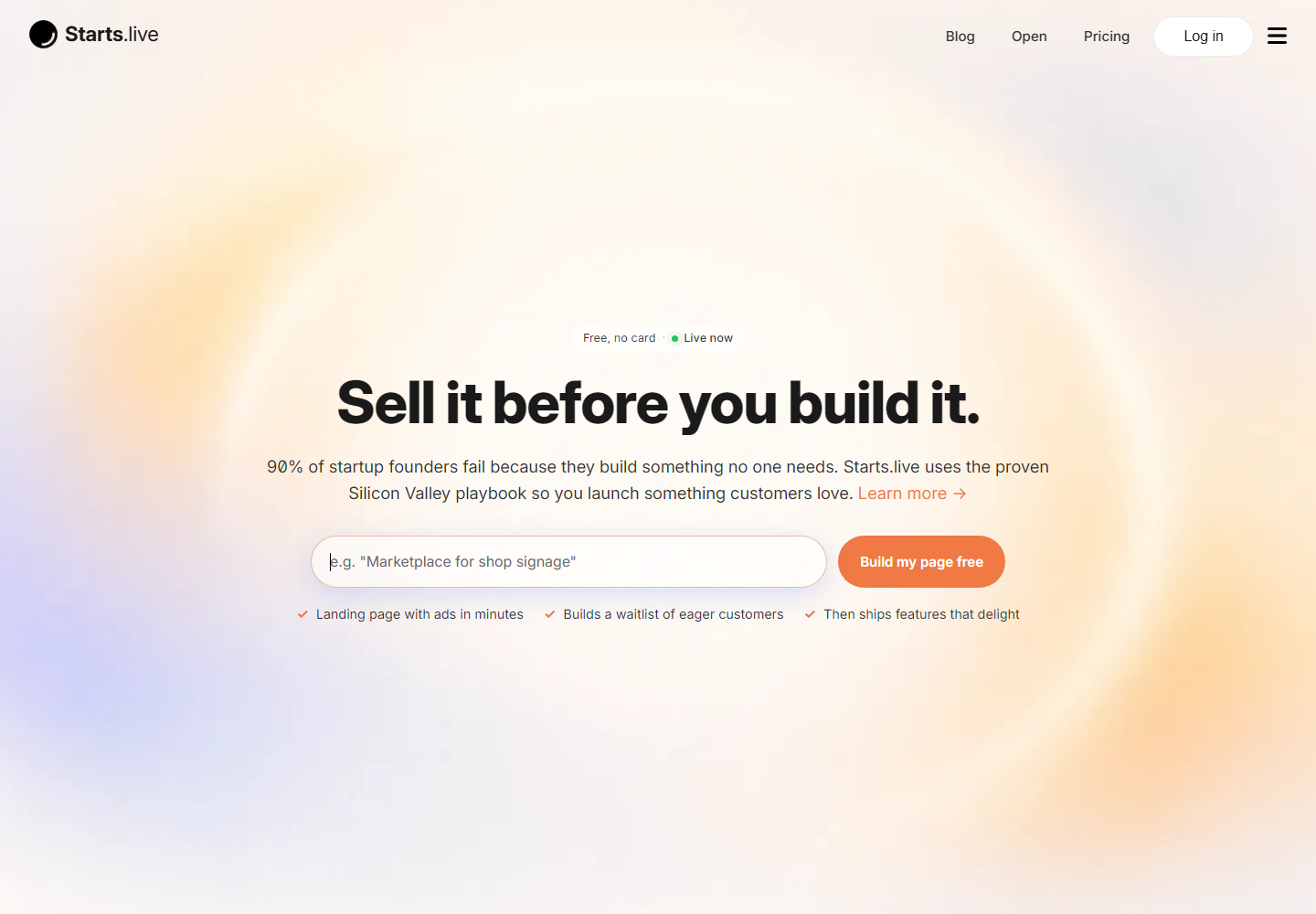 Starts.live homepage