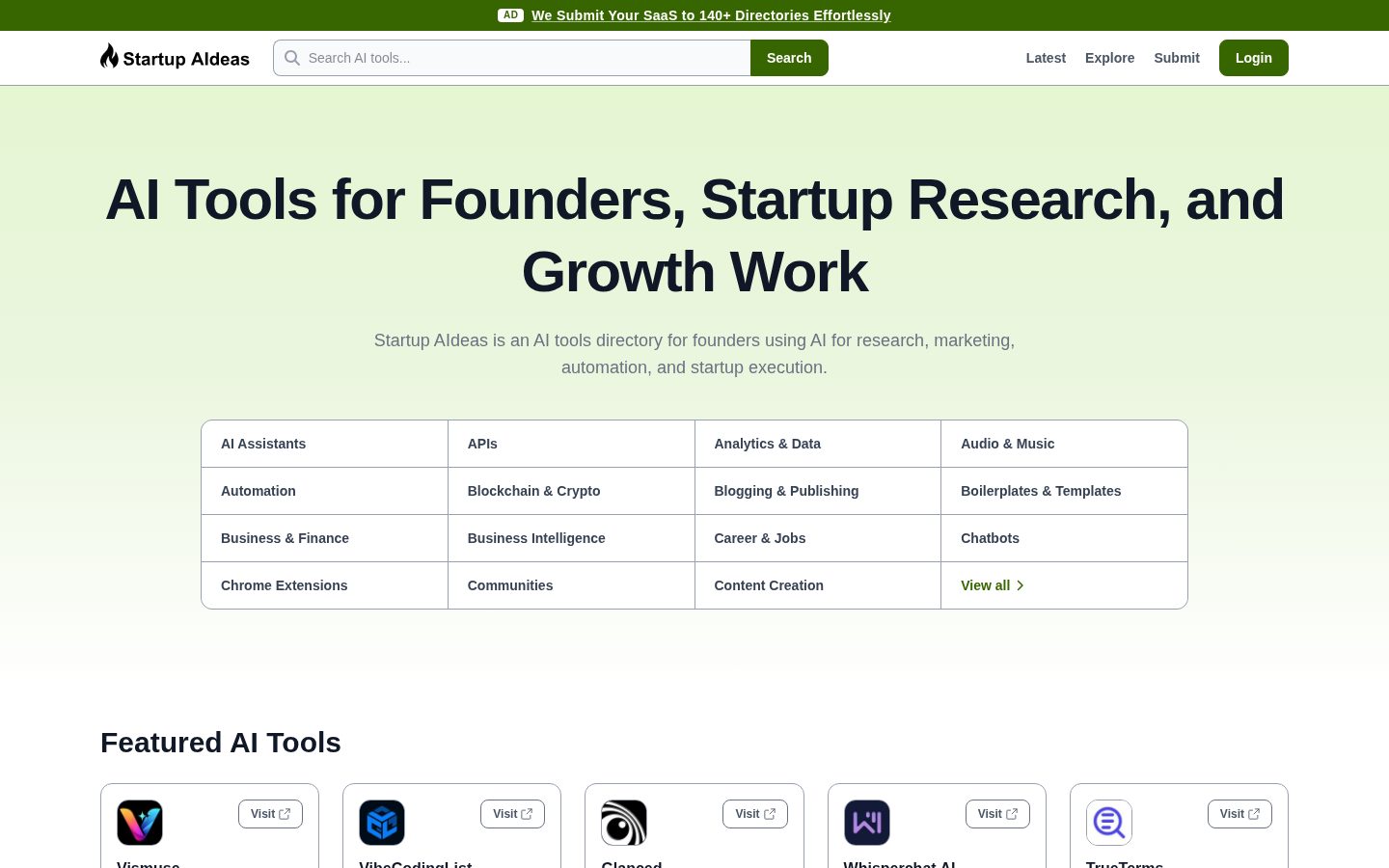 Startup AIdeas Homepage