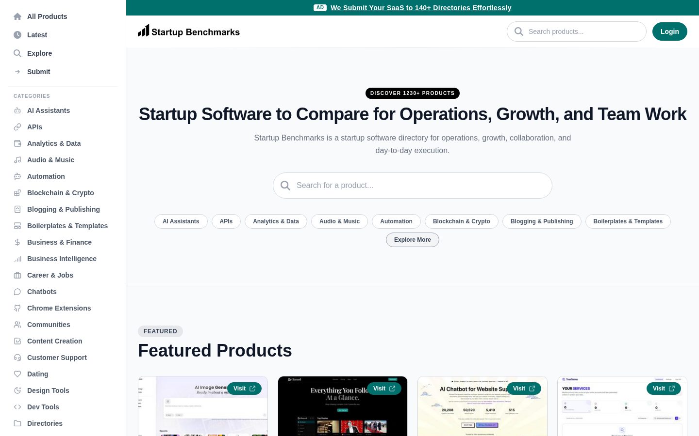 Startup Benchmarks Homepage