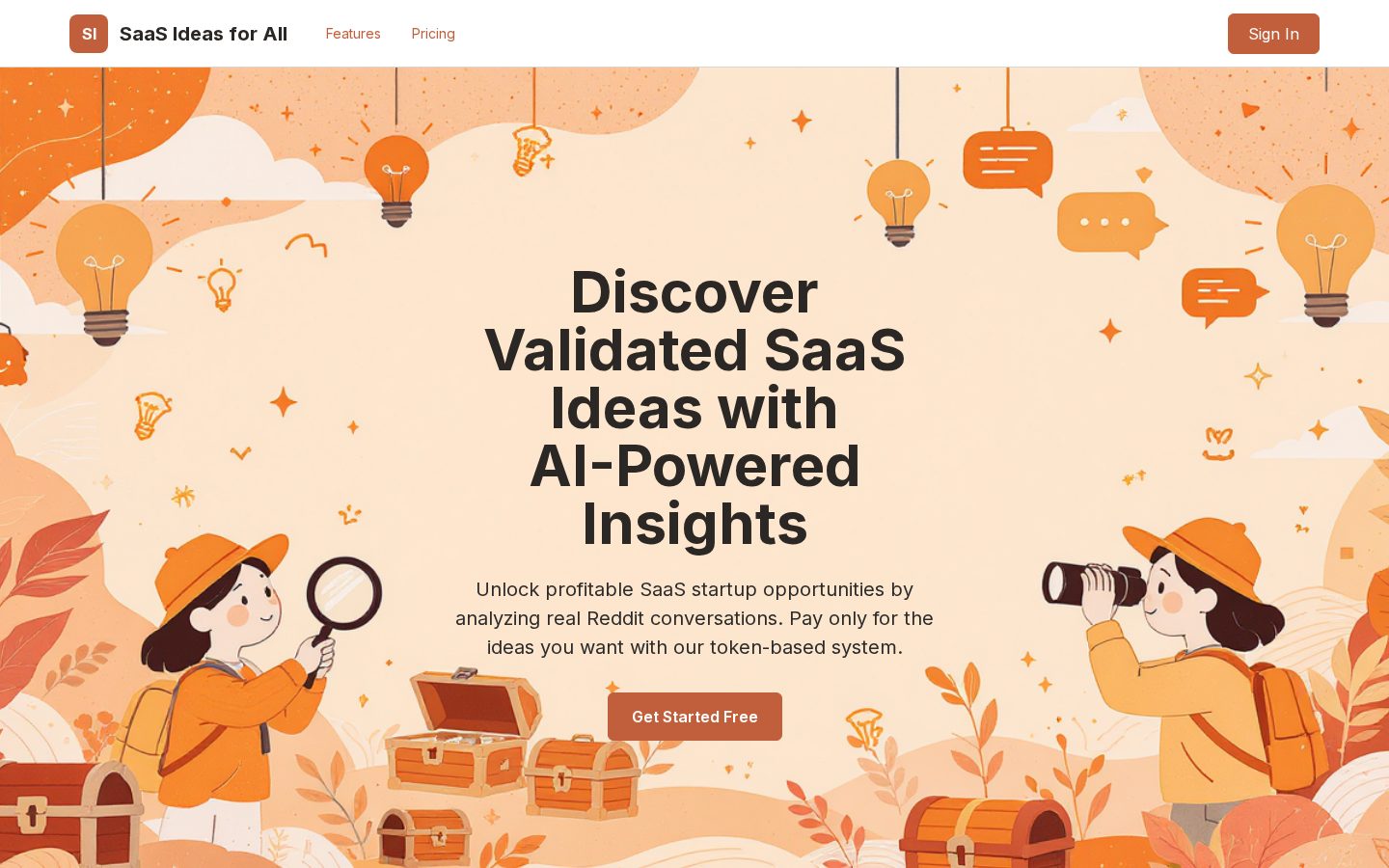 Startup Ideas Generator Homepage