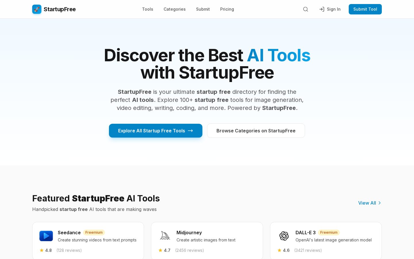 StartupFree Homepage