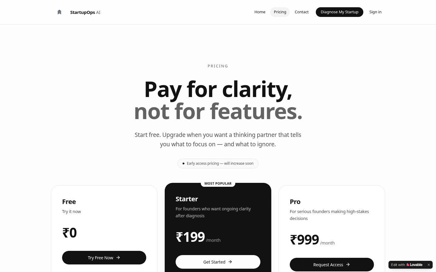 StartupOps AI Pricing