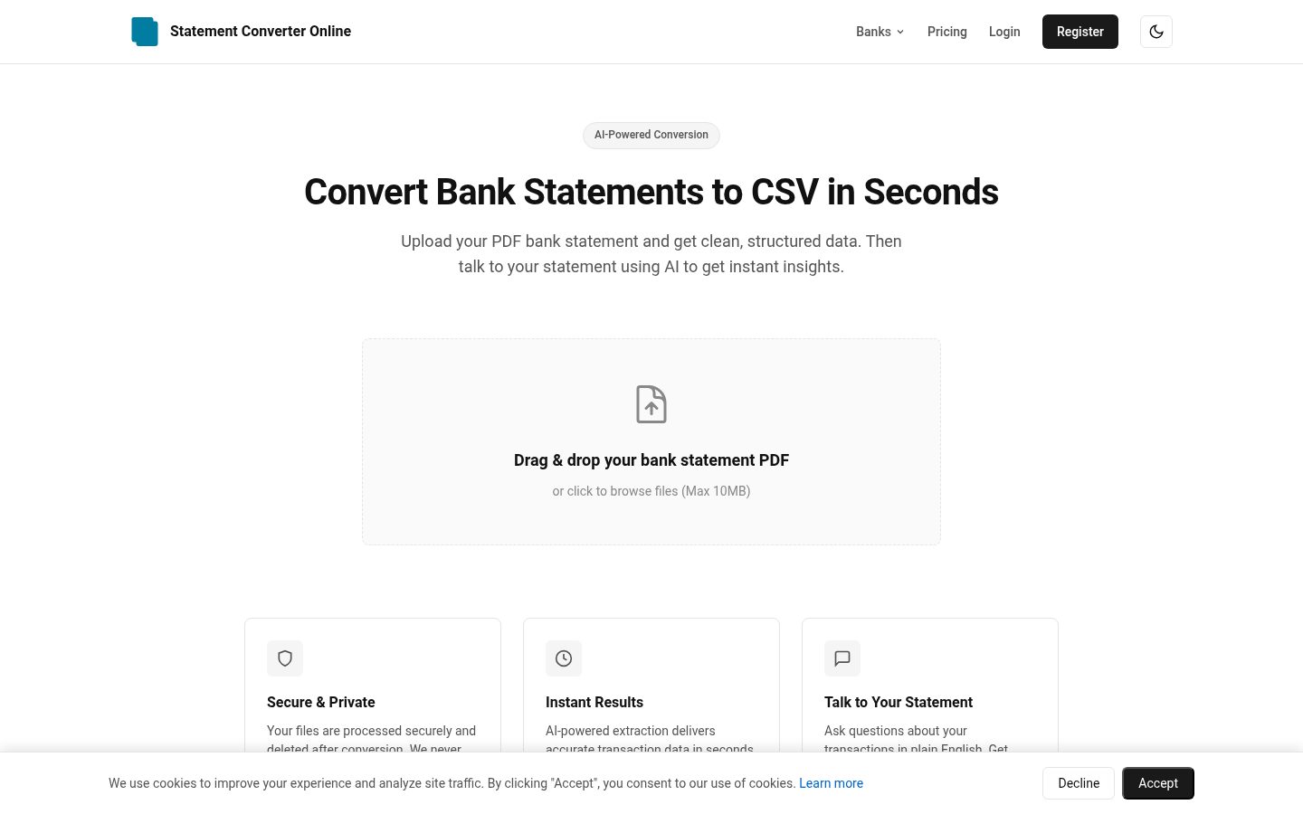 Statement Converter Online Homepage