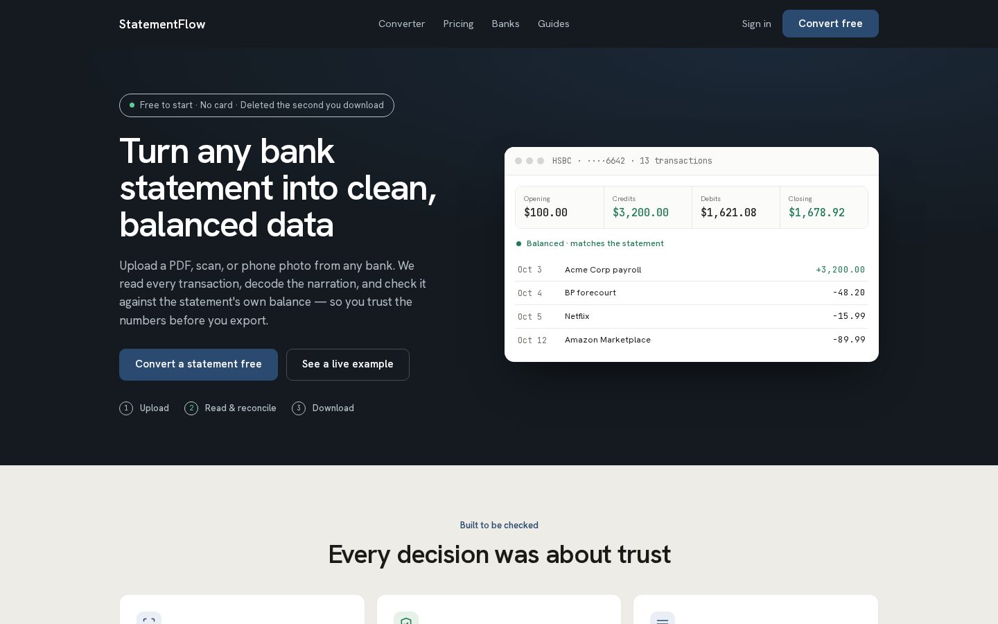 Statement Flow Homepage