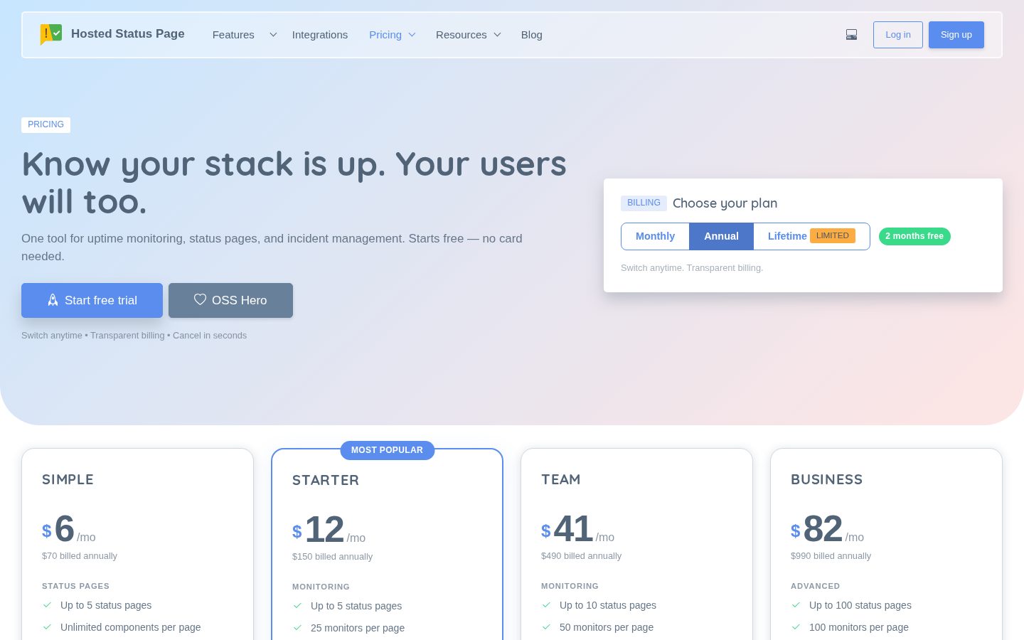 Status Page and Uptime Monitoring Pricing