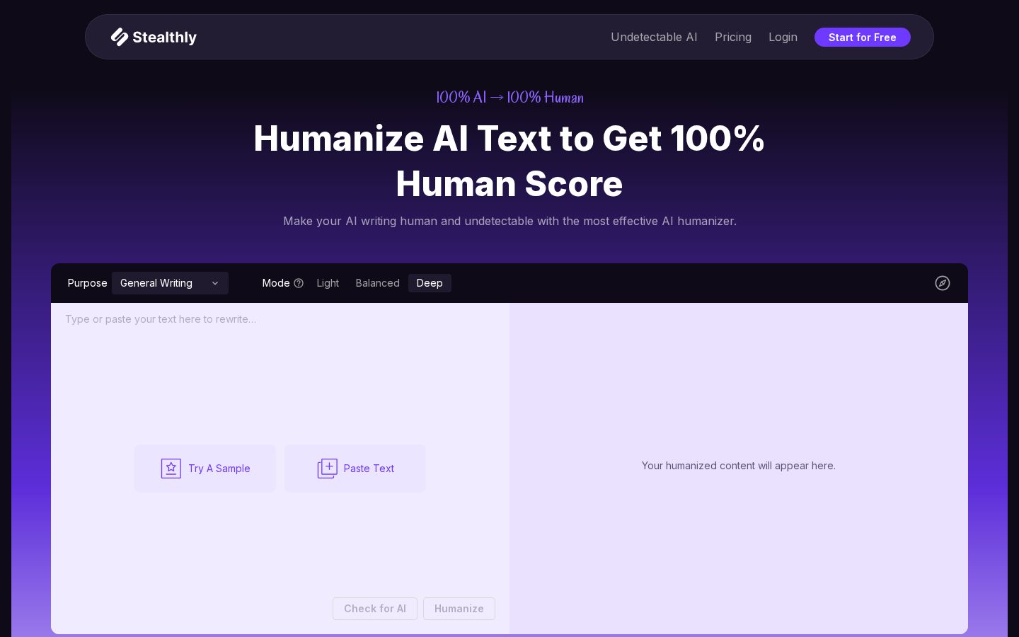 Stealthly Homepage