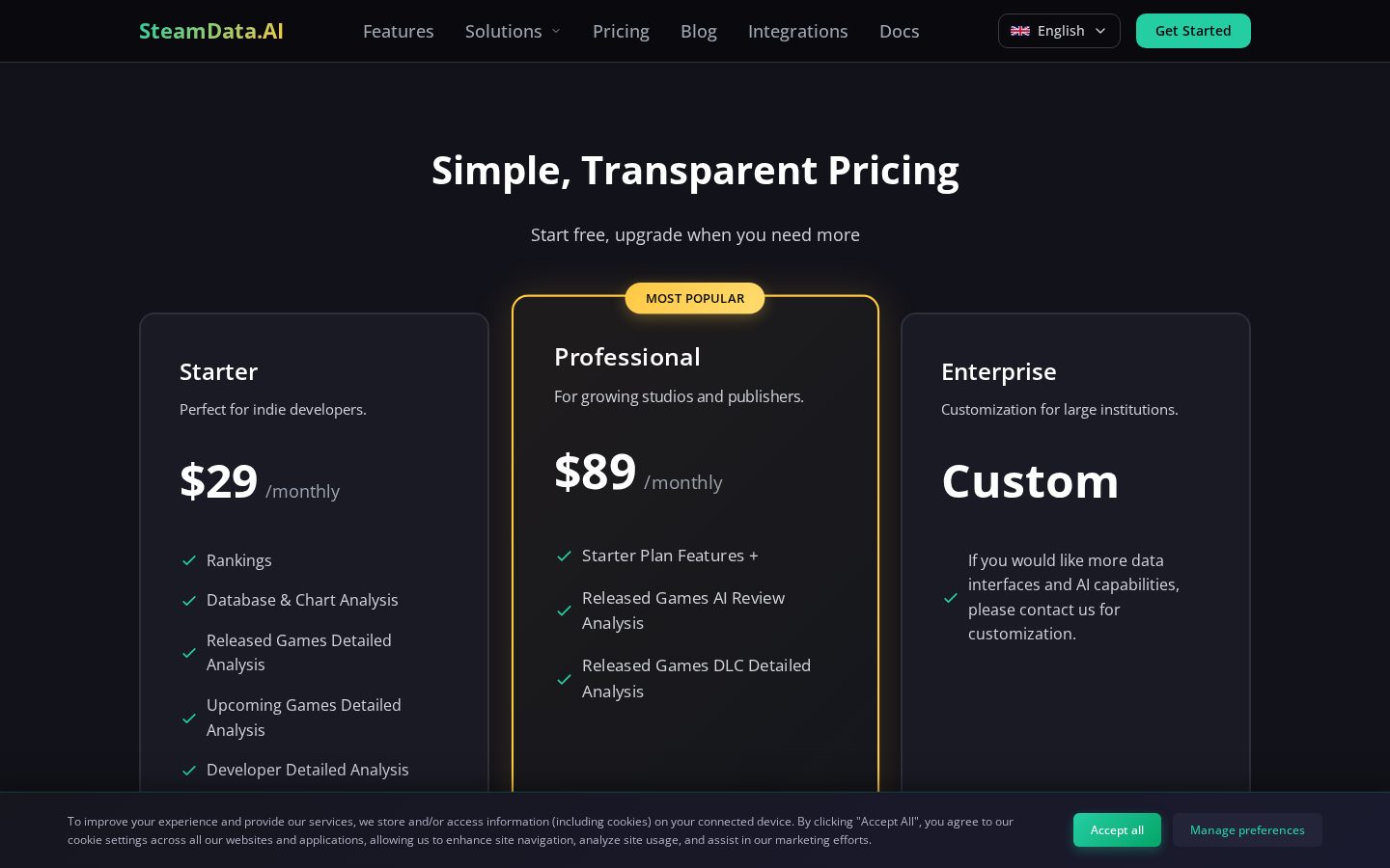 Steamdata Pricing