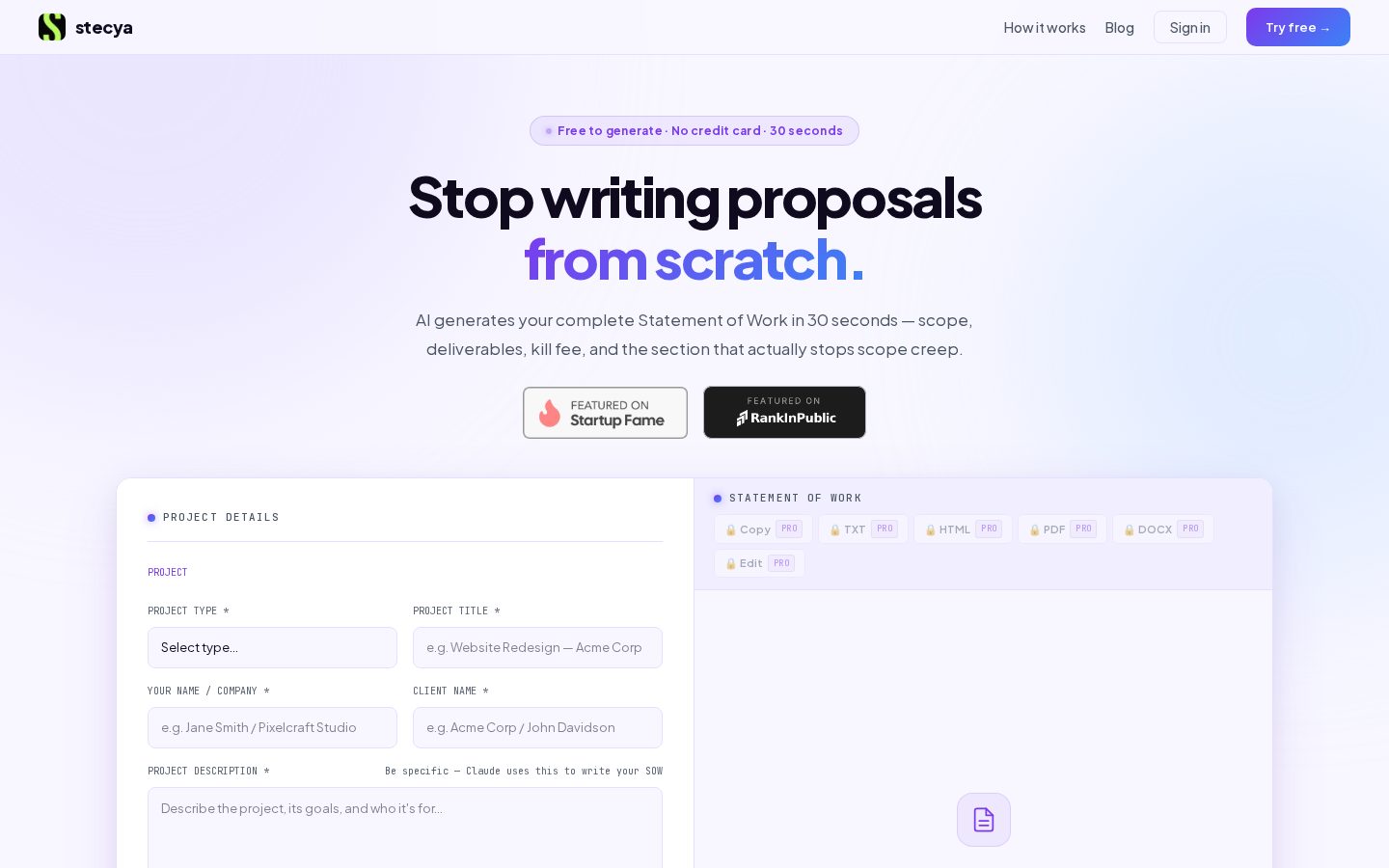 Stecya AI Homepage