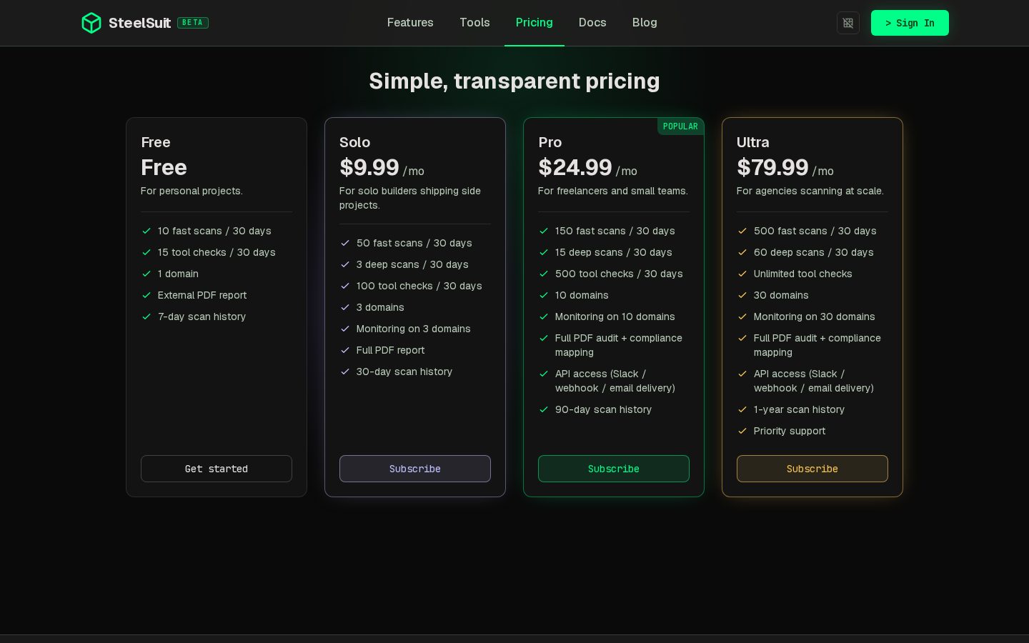 SteelSuit Pricing