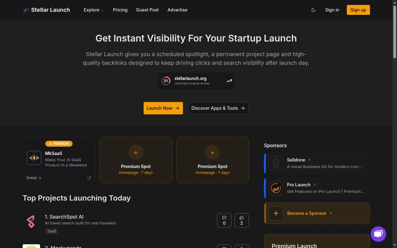 Stellar Launch Homepage