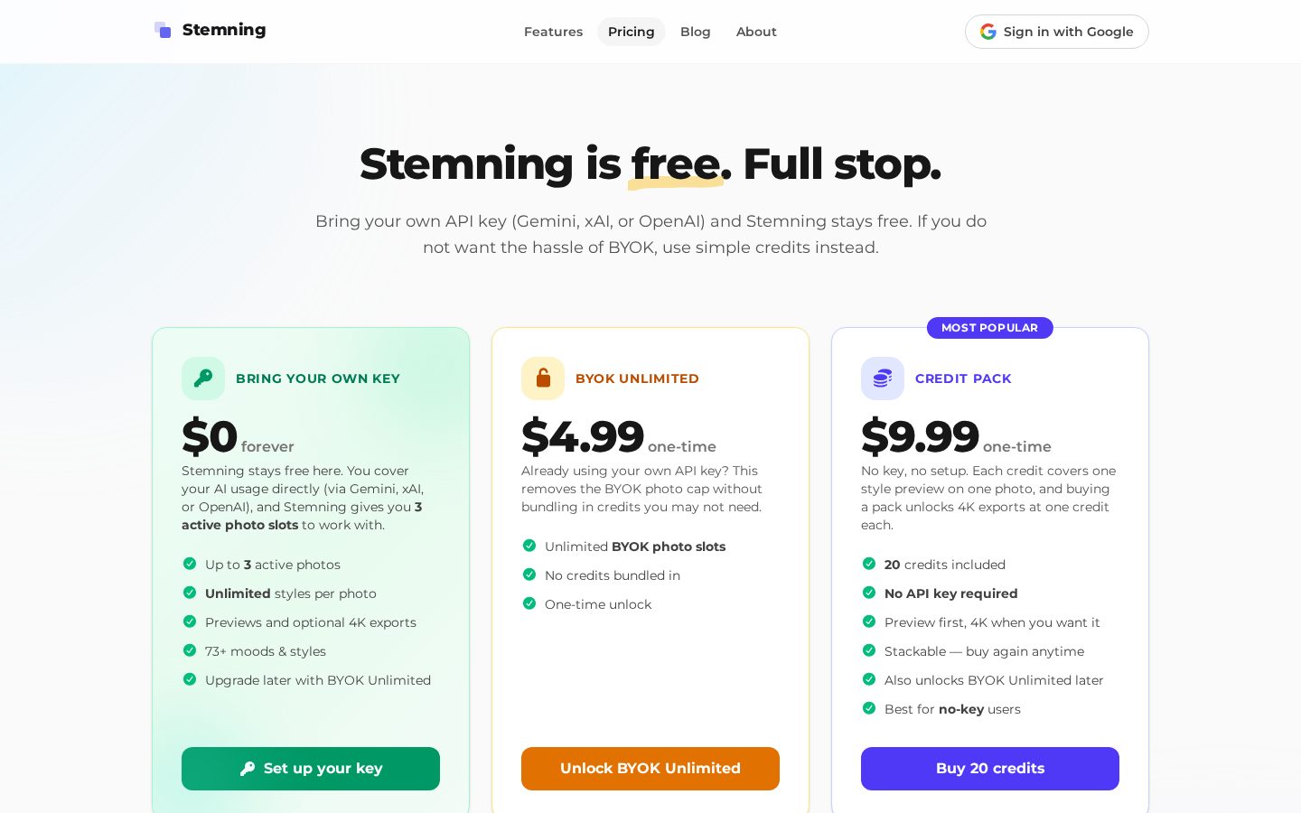 Stemning Pricing