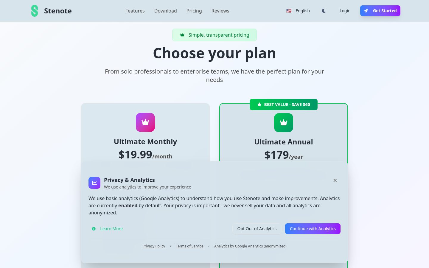 Stenote Pricing